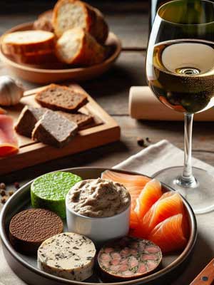 Süßer Gewürztraminer Weißwein zu Pâtés